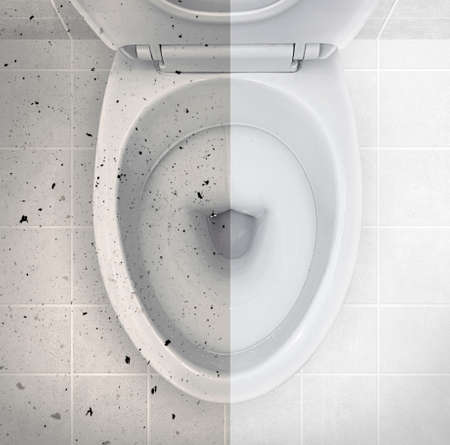 Photos before and after cleaning a dirty toilet, the result of using different detergents from large...
