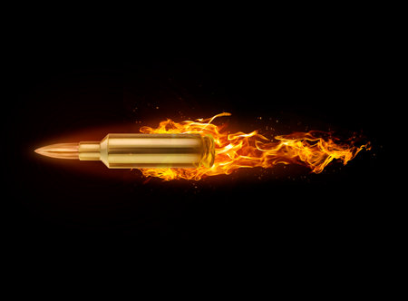 Bullet, on fire on black background. 3d renderの写真素材