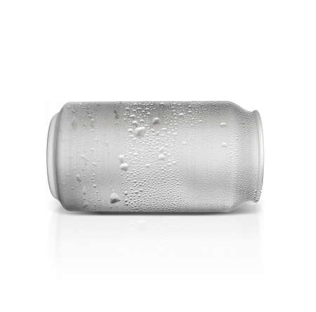 Aluminum can with water droplets isolated on white background