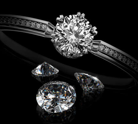 diamond luxury ring close up.diamond stones appraiser. jewelry quality check.manufacture of precious...