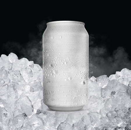 An unbranded freezing cold aluminum tin can with cold vapor an isolated dark studio background - 3D renderの写真素材