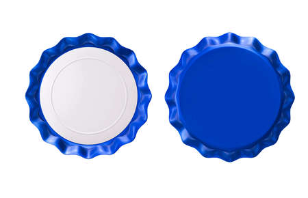 isolated blue bottle cap on white background. 3d renderの写真素材