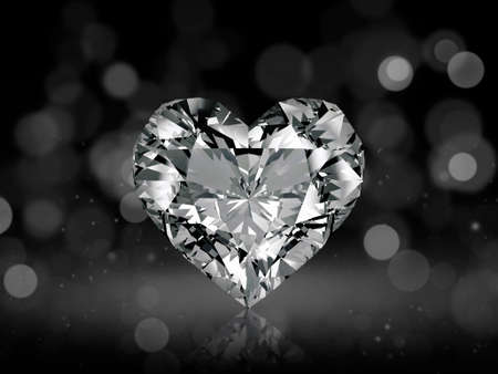 heart shaped diamond on abstract bokeh background. 3d renderの写真素材