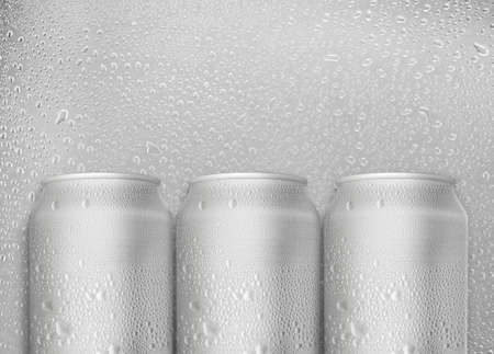 Aluminum can on water droplets backgroundの写真素材