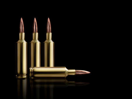 Bullet isolated on black background with reflexion. 3d renderの写真素材