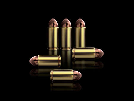 Bullet isolated on black background with reflexion. 3d render