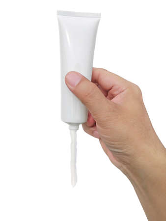 white tube with ointment isolated on a white backgroundの写真素材