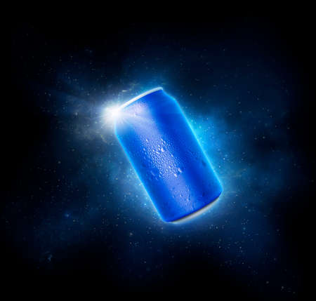 Blue aluminum cans with water droplets. the drink quench thirst conceptの写真素材