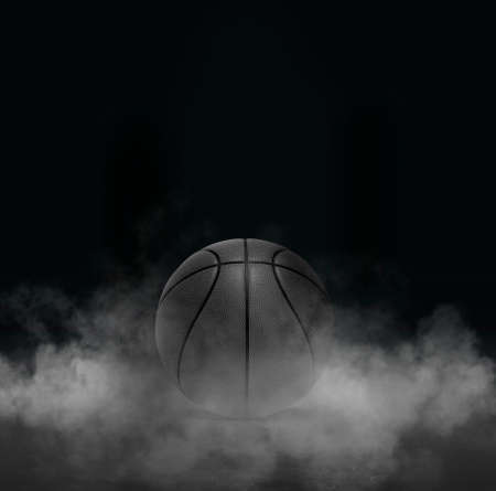 Black Basketball ball with cold vapor an isolated dark studio background. 3D render