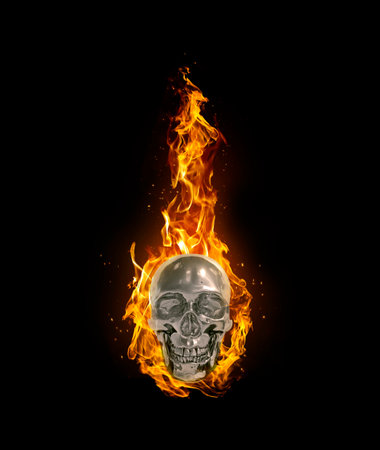 Fire skull on black backgroundの写真素材