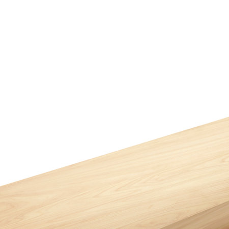 A view of the corner of a wooden table or corner of a wooden table on a white background. 3d renderの写真素材