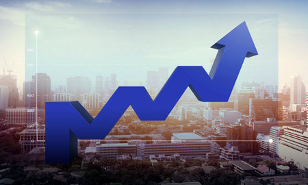 Business blue arrow targeting ideas for success, financial growth, expanding return on investment....