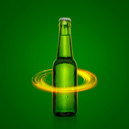 Beer bottle with water drops. of light abstract design background.3d renderの写真素材