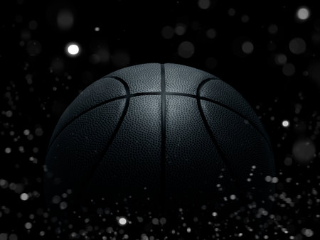Basketball on black background with abstract lightsの写真素材