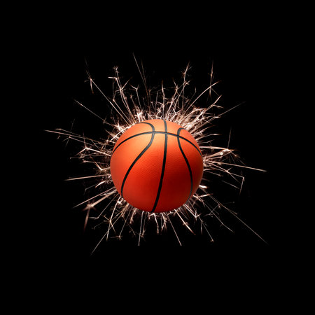 basketball on background fireworks sparklingの写真素材