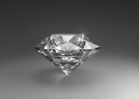 Dazzling diamond on grey background. 3D render
