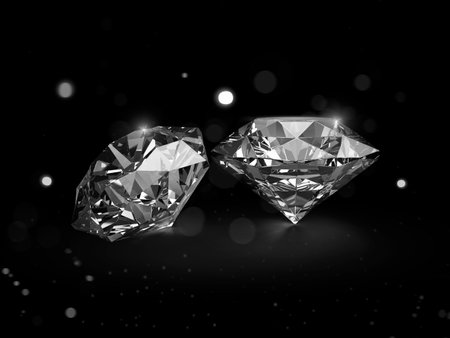 Dazzling diamond on black background with abstract lights. 3d renderの写真素材