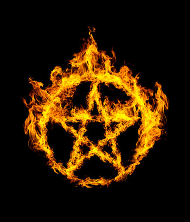 ring and star of fire in black backgroundの写真素材