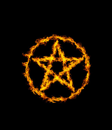 ring and star of fire in black backgroundの写真素材
