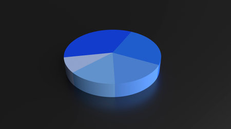 Blank five piece pie chart on dark backgroundの写真素材