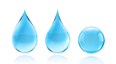 Blue shiny water drop on white backgroundの写真素材
