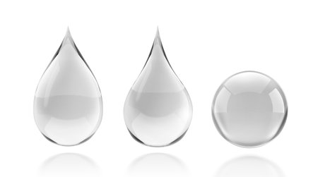 Sparkling clear water drops on a white backgroundの写真素材