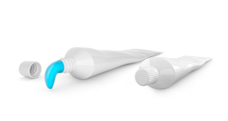 tube of toothpaste and Squeeze toothpaste out of a toothpaste tube on a white backgroundの写真素材