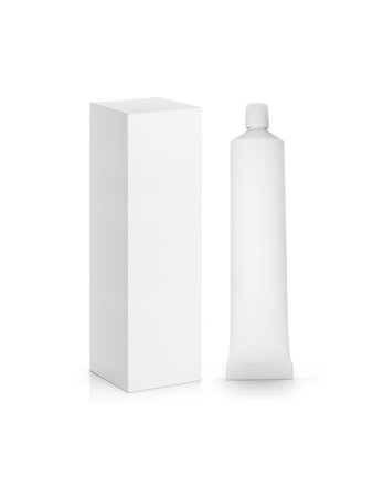 Medicine tube and package isolated on white backgroundの写真素材