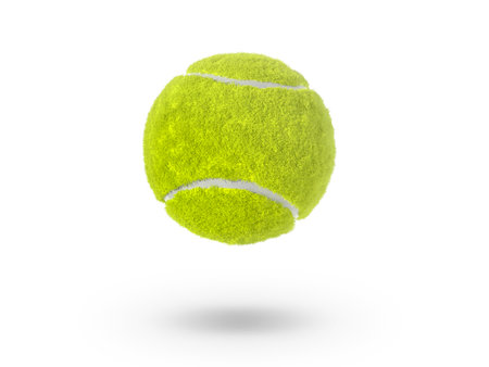 Single tennis ball isolated on white backgroundの写真素材
