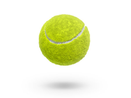Single tennis ball isolated on white backgroundの写真素材
