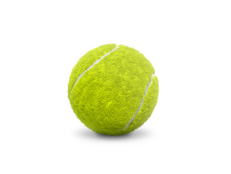 Single tennis ball isolated on white backgroundの写真素材