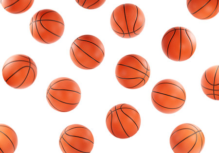 Flying basketball balls on white backgroundの写真素材