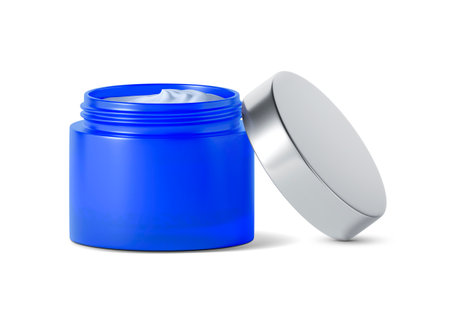 blue jar beauty cream container on white backgroundの写真素材