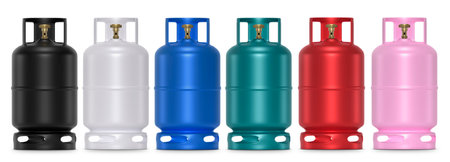 Gas tank set. Natural gas, LPG tanks and various colorsの写真素材