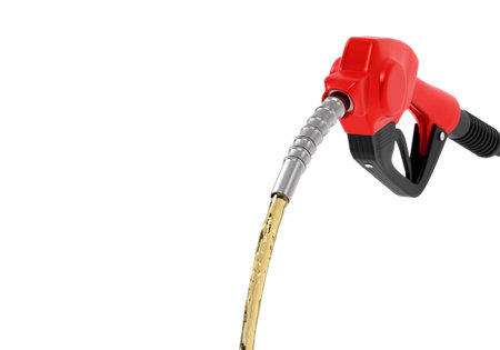 Petrol splashing out of pistol, isolated on white backgroundの写真素材