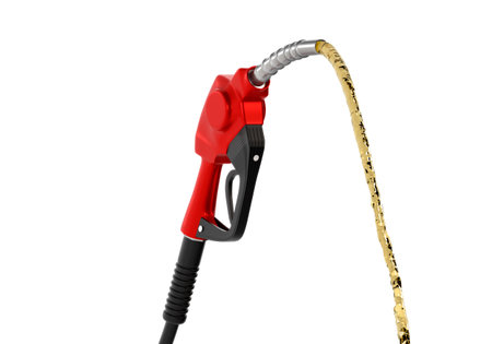 Petrol splashing out of pistol, isolated on white backgroundの写真素材