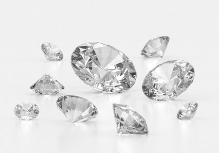 Beautiful dazzling diamonds on white backgroundの写真素材