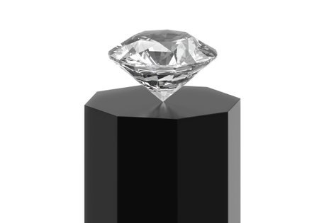 Dazzling diamond with reflection on black podiumの写真素材