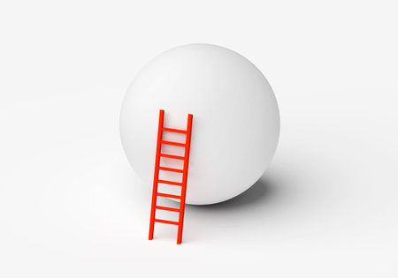 Red ladder on a sphere podiumの写真素材