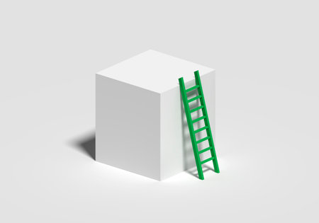 Green ladder on a square podiumの写真素材