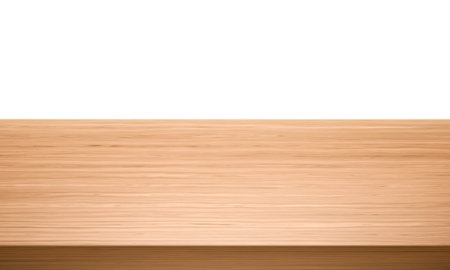 View of wood or wooden table top corner Isolated on white backgroundの写真素材