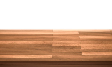 View of wood or wooden table top corner Isolated on white backgroundの写真素材