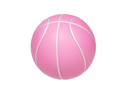 Pink basketball ball with white lines isolated on white backgroundの写真素材
