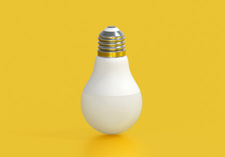 LED Light bulb on yellow background, creative ideas conceptの写真素材