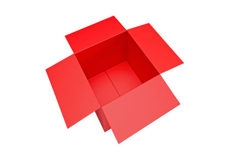 Open red Cardboard box isolated on a white backgroundの写真素材