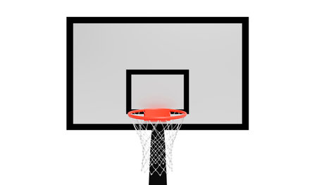 Basketball board with basket on a white backgroundの写真素材