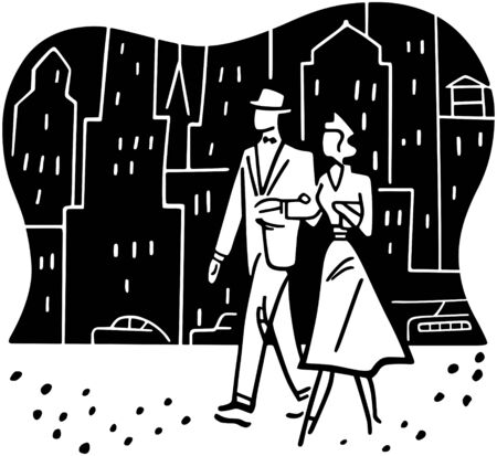 Couple Strolling Through Cityのイラスト素材