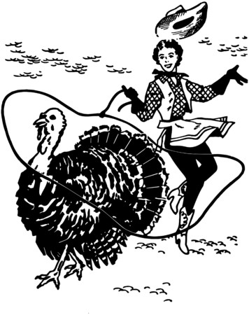 Cowgirl Lassoing Turkeyのイラスト素材