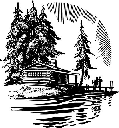 Beautiful Cabin By A Lakeのイラスト素材