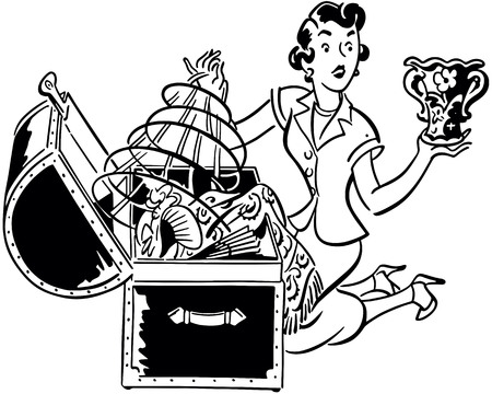 Retro Clip Art Illustration - Finding A Treasure Troveのイラスト素材